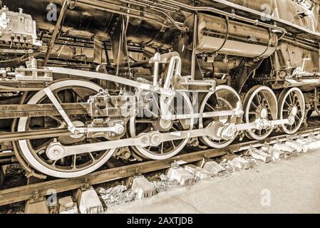Vintage Dampf Lok Motor Räder und Gestänge details Stockfoto