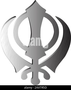 Das Hauptsymbol des Sikhismus - Zeichen Khanda (Silber), weißer Hintergrund, isoliert, Vektor Stock Vektor