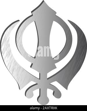 Das Hauptsymbol des Sikhismus - Zeichen Khanda (Silber), weißer Hintergrund, isoliert, Vektor Stock Vektor