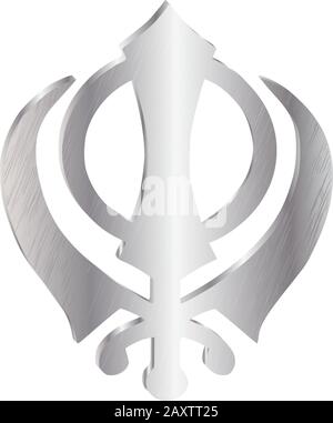 Das Hauptsymbol des Sikhismus - Zeichen Khanda (Silber), weißer Hintergrund, isoliert, Vektor Stock Vektor