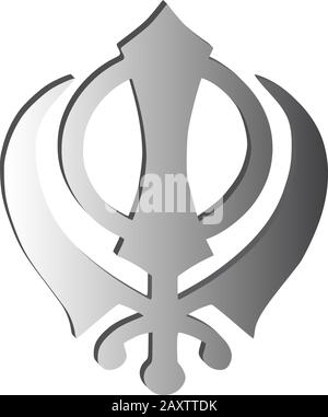 Das Hauptsymbol des Sikhismus - Zeichen Khanda (Silber), weißer Hintergrund, isoliert, Vektor Stock Vektor