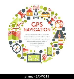 Navigations- und GPS-Systemkarten mit isoliertem Symbol oder Banner Stock Vektor