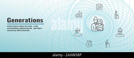 Generationen Altern Web Header Banner und Icon Set Stock Vektor