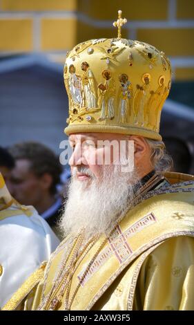 Kiew, Ukraine, Festliturgie zu Ehren der Taufe von Rus in Kiew Pechersk Lavra - 27. Juli 2013 -: Patriarch Kirill Porträt Profil Closeup Stockfoto