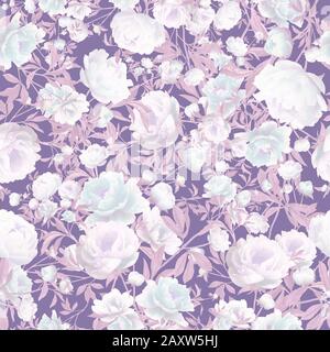 Weiches, violettes Blumenmuster, pfironige Blumen Stockfoto