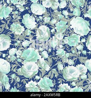 Vintage-Blau mit Blumenmuster und nahtlosem Muster Stockfoto
