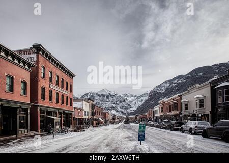 Ouray, Colorado - 14. Januar 2020: Blick auf die Hauptstraße Telluride in Telluride, Colorado Stockfoto