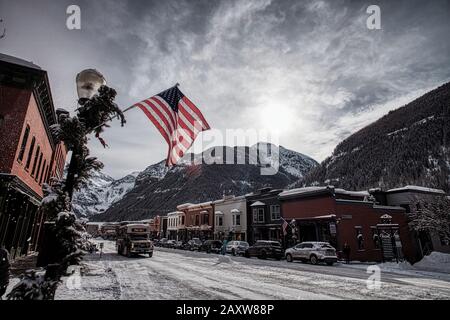 Ouray, Colorado - 14. Januar 2020: Blick auf die Hauptstraße Telluride in Telluride, Colorado Stockfoto
