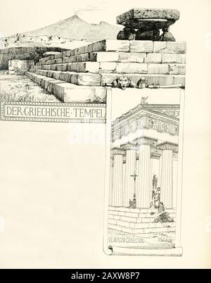 Diese Illustration stammte von Karl Weichardt (1848-1906), einem deutschen Architekten und Architekturmaler. Es zeigt einen antiken griechischen Tempel in Pompeji, der römischen Stadt, die 79 n. Chr. beim Ausbruch des Vesuvs zerstört wurde. Stockfoto