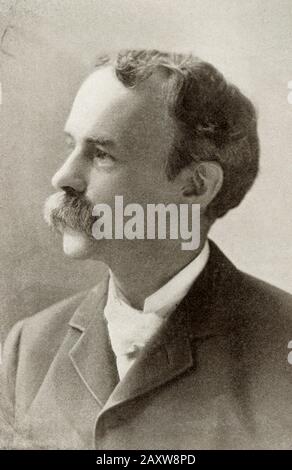 Julian Hawthorne (1848-1934), US-amerikanischer Autor und Journalist, schrieb die Biographie seines Vaters Nathaniel Hawthorne und Seiner Frau (1884). Als reicher Autor von Kurzgeschichten, Gedichten, Novellen, Mystery/Detective Fiction, Essays, Reisebüchern, Biografien und Geschichten, obwohl er nie wirklich kritischen Beifall für seine eigenen Werke erreichte, lebte Hawthorne im Schatten seines Vaters und Hawthorne und Sein Circle (1903) illustrieren dies als Segen und Last. Stockfoto