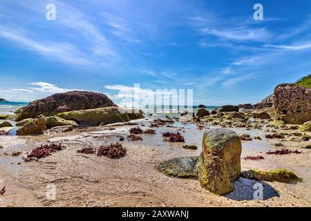 Malerische Aussicht auf Felsen und Strand an der Küste von Lizard Island in Australien Stockfoto