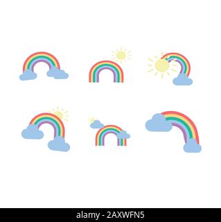 Rainbow Flat Vector Icons Collection. Vektorsymbole für Wettervorhersagen für Smartphones mobiler Apps. Stock Vektor