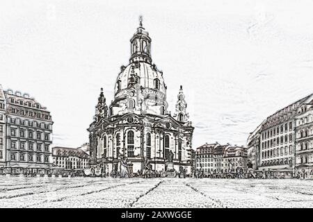 Blick auf die Liebfrauenkirche, vom Neumarkt-Platz aus, Dresden, Sachsen, Deutschland, Europa Stockfoto