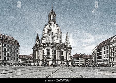 Blick auf die Liebfrauenkirche, vom Neumarkt-Platz aus, Dresden, Sachsen, Deutschland, Europa Stockfoto