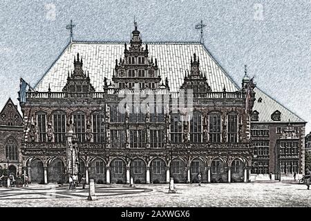 Blick über den Marktplatz zum Rathaus, Freie Hansestadt Bremen, Deutschland, Europa Stockfoto