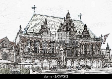 Blick über den Marktplatz zum Rathaus, Freie Hansestadt Bremen, Deutschland, Europa Stockfoto