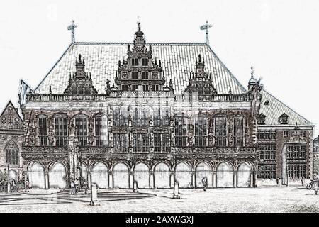 Blick über den Marktplatz zum Rathaus, Freie Hansestadt Bremen, Deutschland, Europa Stockfoto