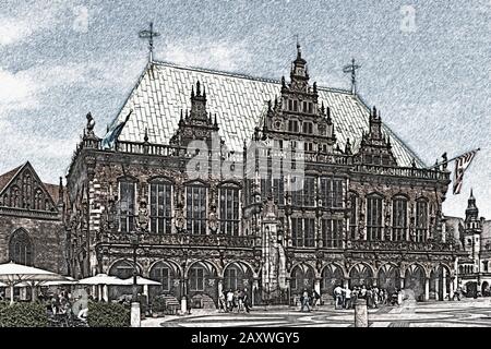 Blick über den Marktplatz zum Rathaus, Freie Hansestadt Bremen, Deutschland, Europa Stockfoto