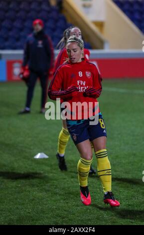 Deva Stadium, Chester, Cheshire, Großbritannien. Februar 2020. Damen Super League Football, Liverpool Womens gegen Arsenal Womens; Jordan Nobbs von Arsenal Women und England erwärmt sich vor dem Match Credit: Action Plus Sports/Alamy Live News Stockfoto