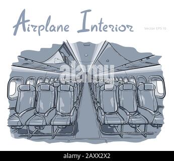 Flugzeug Innen handgezeichnete Skizzenvektorabbildung Stock Vektor