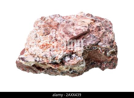Rauer Rhyolit-Rock auf weißem Hintergrund Stockfoto