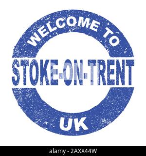 Ein grungener Gummi-Tintenstempel mit dem Text Willkommen In Stoke on Trent UK über einem weißen Hintergrund Stock Vektor