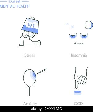 Satz von linearen Symbolen für psychische Gesundheit Stock Vektor