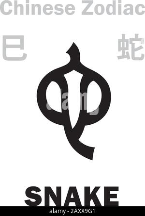 Astrologie-Alphabet: Schlangenzeichen [蛇] 虫它 für den chinesischen Tierkreis. Chinesisches Zeichen, hieroglyphisches Zeichen (Symbol). Stock Vektor