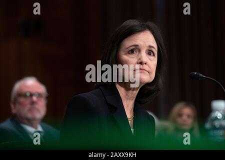 Judy Shelton, zusammen mit Dr. Christopher Waller, die beide für den Verwaltungsrat des Federal Reserve System nominiert wurden, zeugt vor dem US-Senatsausschuss für Banken, Wohnungswesen und Städteangelegenheiten im United States Capitol in Washington, DC, USA, am Donnerstag, 13. Februar 2020. Kredit: Stefani Reynolds/CNP /MediaPunch Stockfoto