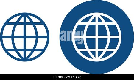 Planet Erde. Rund um den geografischen Globus gezogen. Option in einem Kreis und ohne ihn. Vektor-blaue Symbole. Stock Vektor