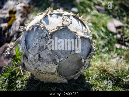 Alter zerfallen verlassener Fußball Stockfoto