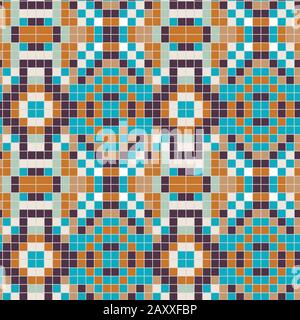 Portugiesisch Azulejos Tiny Tiles Vintage Pattern Hintergrund. Buntes Pixel Grout Graphic Ceramic Design. Nahtlose Retro-Geometrische Hintergrundbilder im Stil der 1960er Jahre Stock Vektor