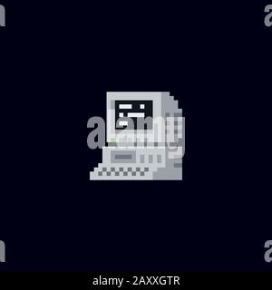 Retro-PC mit Terminalkonsolenbefehlen auf dem Bildschirm, Computergehäuse und Tastatur Vintage Vector Illustration, isoliertes Symbol Stock Vektor