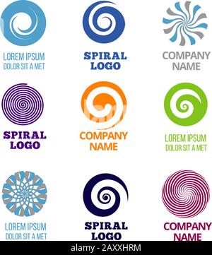 Vektorsatz für Spiral- und Drall-Logos. Firmenname Spiraletikett, Logo Logo Spiralfarbe, Emblem Farbe Business Logo, Spiral- oder Drall-Cyclic-Illustration Stock Vektor