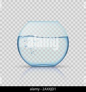 Realistischer Glasfischbecher, Aquarium mit Wasser auf transparentem Hintergrund. Glasaquarium, Aquarienschüssel für Fische oder Aquarium mit flüssigem transparent. V Stock Vektor