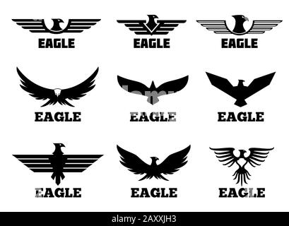 Eagles Vector Logo Set. Schwarzer Raubadler für Fliegenadler-Tattoo Stock Vektor