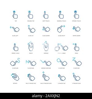 Tippen Sie auf Vektorsymbole Gesten. Gesture: Drücken Sie den Finger, Gesture Touch Hand, Gesture Tippen und drehen Sie die Abbildung Stock Vektor