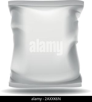 Weiße leere Tasche. Vektor-Mockup. Lebensmittelpackung, Produktverpackung oder Beutelbehälter, Illustration für Snacks in Kunststoffpackungen Stock Vektor