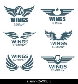 Vector Wings Logo Set. Geflügelte Logo Firma und Icon Wing Flying, Eagle Wing Brand und Logotype Wing Bird Illustration Stock Vektor