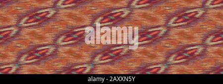 Weiche Unschärfe Damask Ikat Tapestry Banner Textur. Nahtloses Grenzmuster. Abstrakter Raum-Dye-Motif-Melange-Effekt Mit Blootched. Mehrfarbige, Kunstspice Stock Vektor