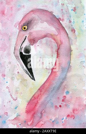 Pink Flamingo Aquarell Illustration. Handbemalt Stockfoto