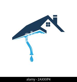 Logo-Vorlage für Dachrinne und Hausdach. Vektor-Design des Dachauswurfkrümmers. Logotyp für Putter-Services Stock Vektor