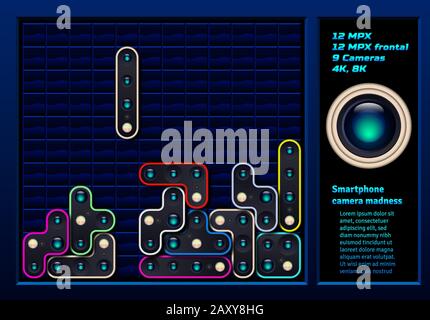 Konzeptionelle Darstellung der Auflösung von Smartphone-Kameras Kampf um technologische Führung Stock Vektor