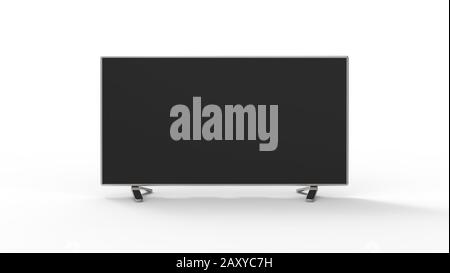 3D-Rendering eines computergenerierten flachbildfernsehers, der im weißen Raum isoliert ist Stockfoto