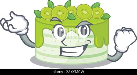 Cool selbstbewusst Erfolgreicher Kiwi-Kuchen-Cartoon-Character-Stil Stock Vektor