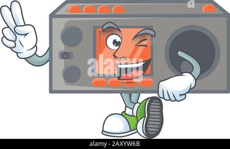 Niedliches Cartoon-Maskottchen-Bild des Funk-Transceivers mit zwei Fingern Stock Vektor