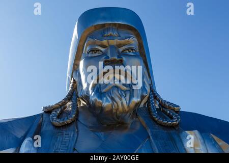 Tsonjin Boldog, Mongolia - 14. September 2018: Die riesige Dschingis Khan Equestrian Statue ist Teil des Dschingis Khan Statue Complex am Ufer des Stockfoto