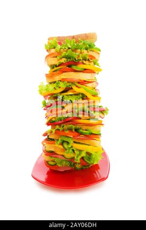 Riesige Sandwich auf dem weißen Hintergrund isoliert Stockfoto