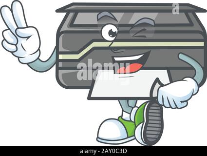 Niedliches Cartoon-Maskottchen-Bild des Druckers mit zwei Fingern Stock Vektor