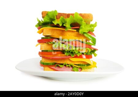 Riesen-Sandwich auf dem weißen Hintergrund isoliert Stockfoto